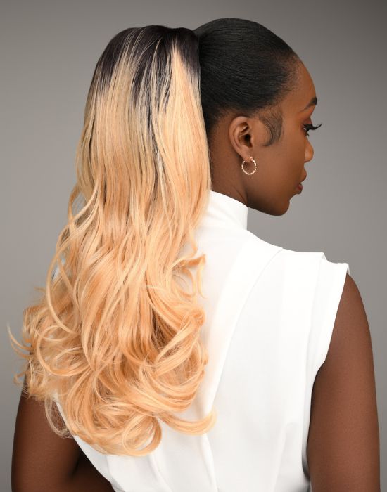 Feme 2-in-1 Amaya synthetic half wig and ponytail, ponytail back side view