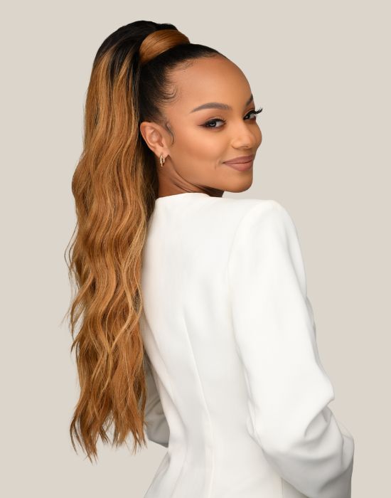 Feme 2-in-1 Lexi synthetic half wig and ponytail, ponytail side view 